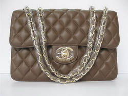 AAA Chanel Classic Flap Bags Quality Coffee Leather with Gold CC Log 48220 Fake